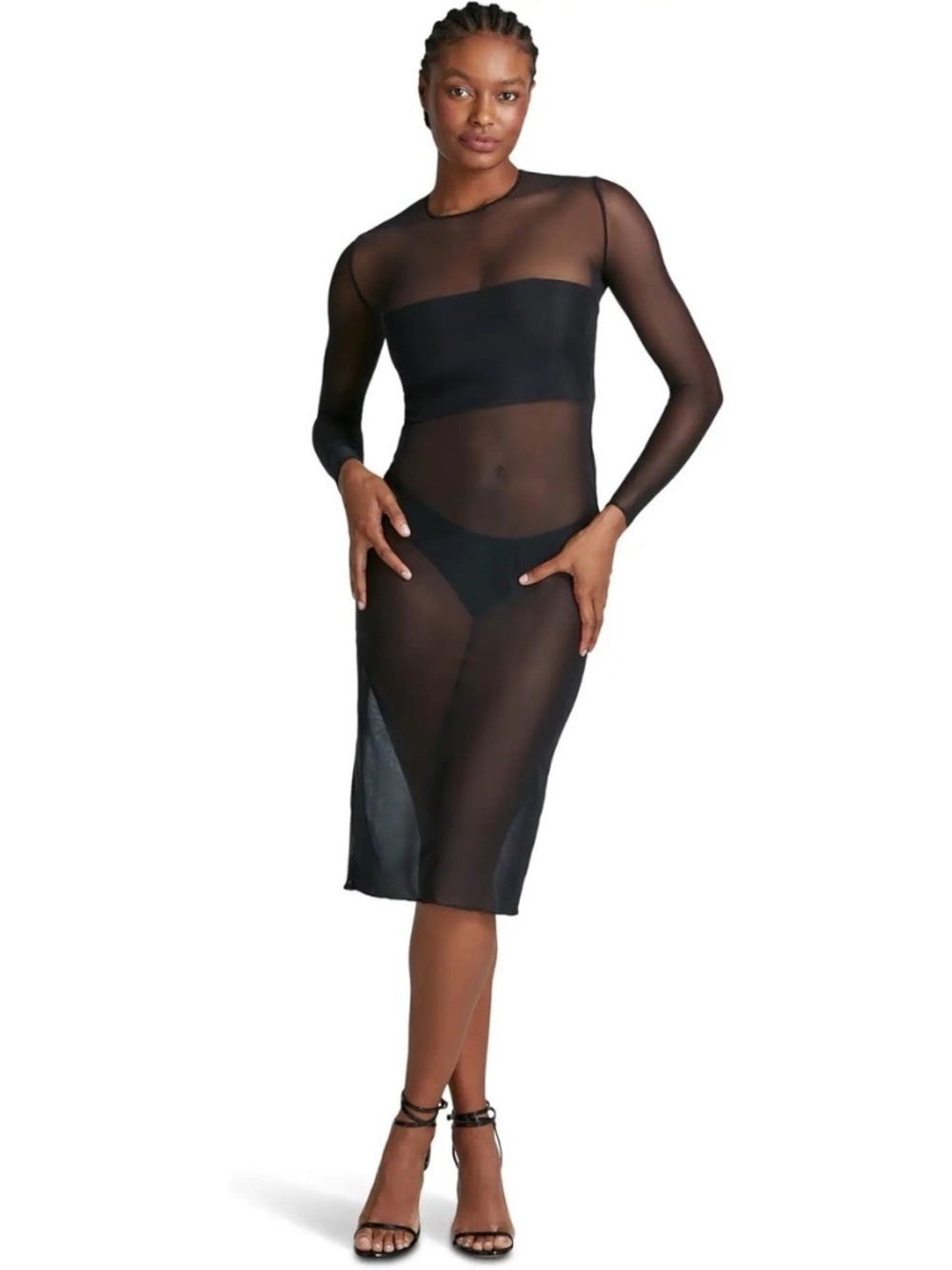 Commando Chic Mesh Long Sleeve Midi Dress TU302 Women Size Large Black NEW!!